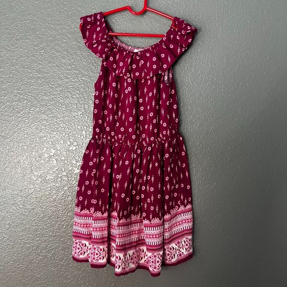 The Children’s Place Girls Dress 7/8 Maroon Boho Print Sleeveless Ruffle Hem - Picture 1 of 3